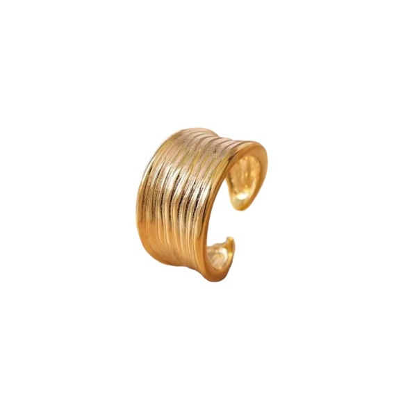 Gold Wide Face Open Back Cuff Ring - Picture 3 of 11